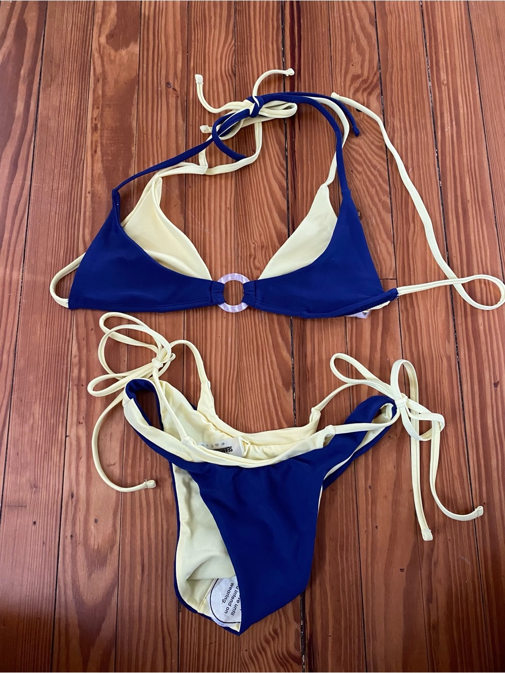 SeaMolly Bikinis Women’s Two-Tone Navy and Cream Tie-Side Bikini